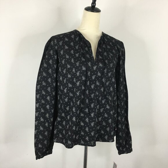 NWT POLO RALPH LAUREN Black Taupe Floral Print Tie Collar V Neck Shirt - Picture 1 of 9